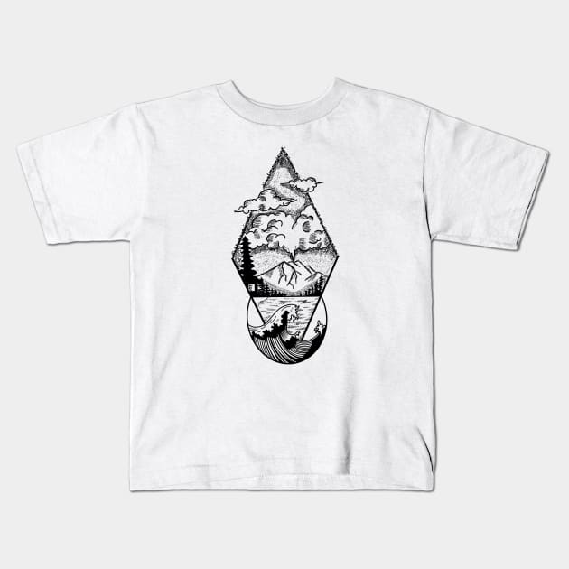 Bali Volcano and Beach Kids T-Shirt by BaliChili